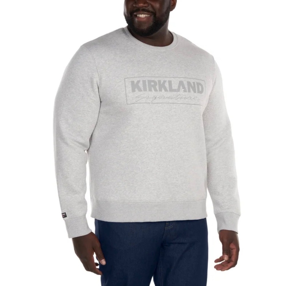 Kirkland Signature Unisex Cotton Sweatshirt XL Gray Logo Crewneck Fleece Top